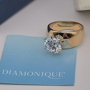 Diamonique Gold Ring with Clear Stone